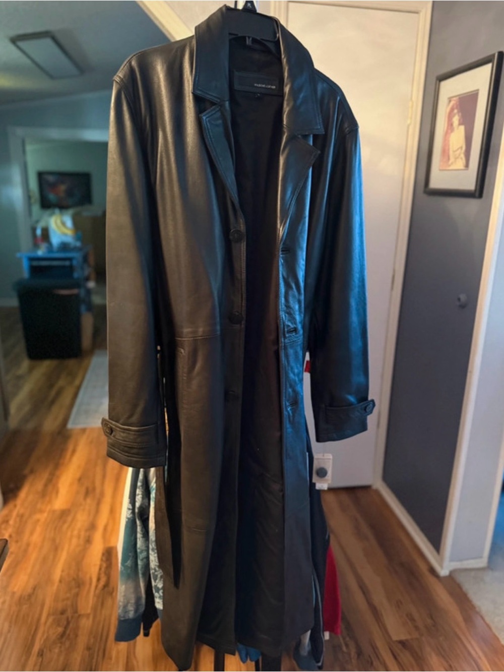 Women’s Black Leather Trench Coat - Classic Longline Design
